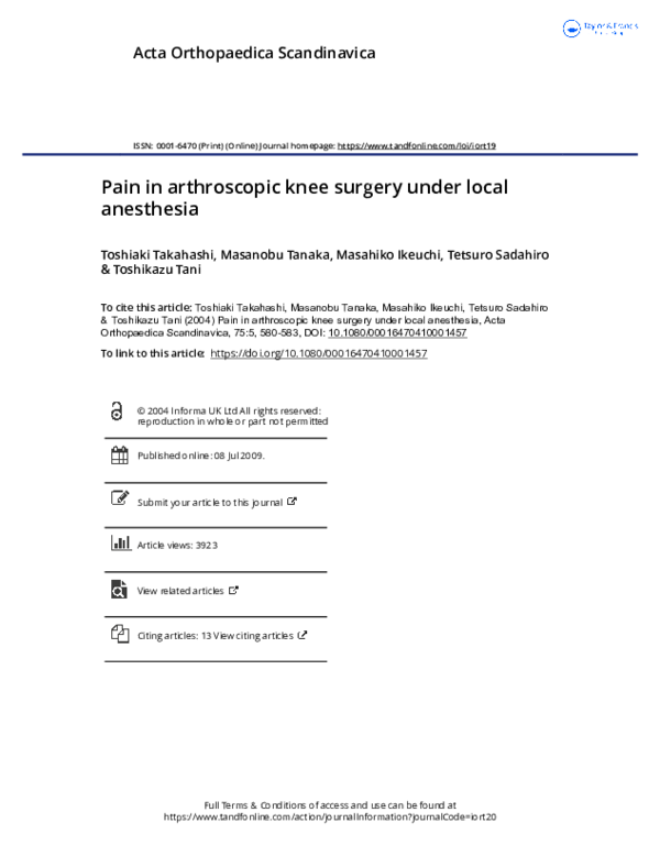(PDF) Pain in arthroscopic knee surgery under local anesthesia