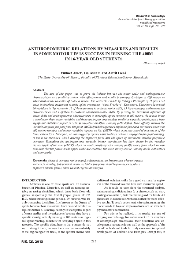 (PDF) ANTHROPOMETRIC RELATIONS BY MEASURES AND RESULTS IN SOME MOTOR ...
