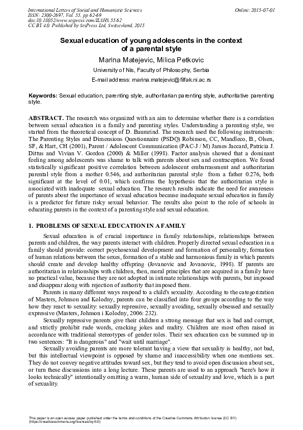 (PDF) Sexual Education of Young Adolescents in the Context of a ...
