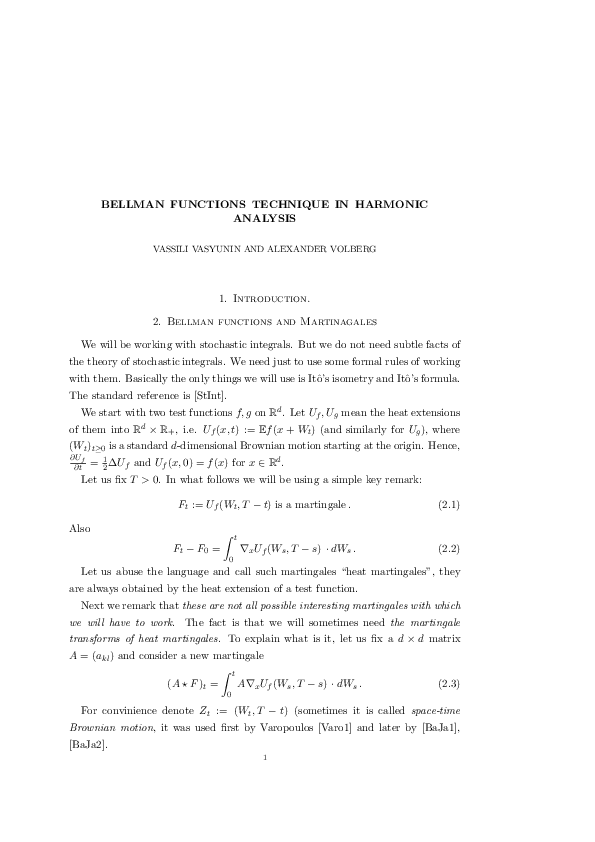 (PDF) The Bellman Function Technique in Harmonic Analysis Alexander