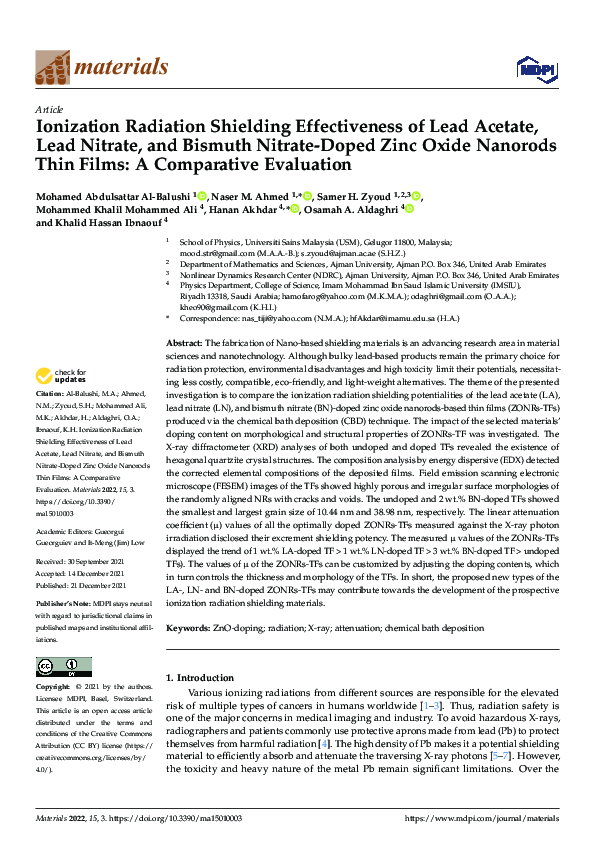 (PDF) Ionization Radiation Shielding Effectiveness of Lead Acetate ...