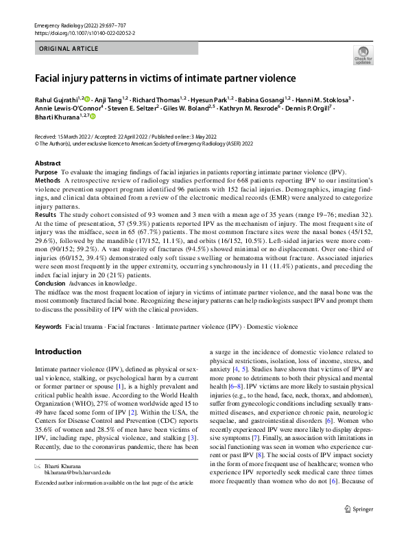 (PDF) Facial injury patterns in victims of intimate partner violence