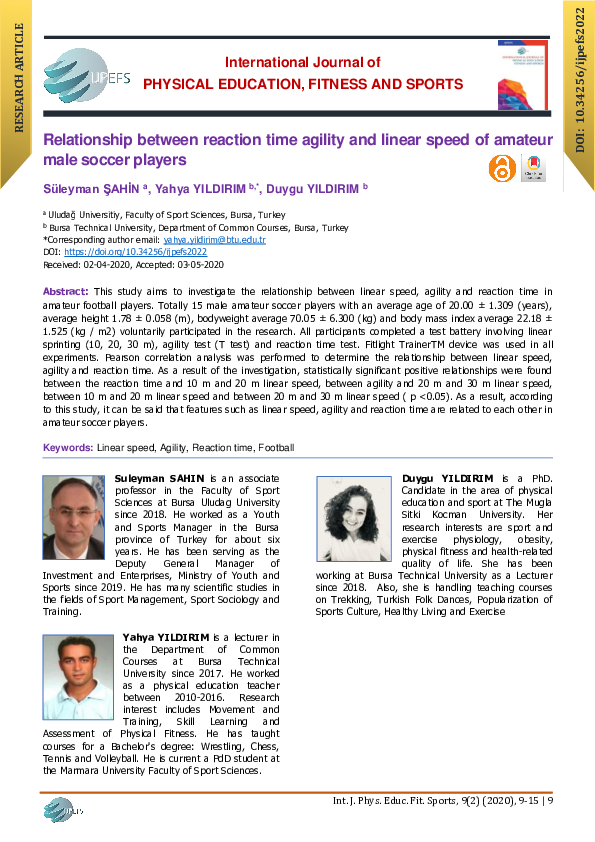 (PDF) Relationship between reaction time agility and linear speed of