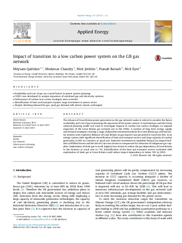 (PDF) Impact of transition to a low carbon power system on the GB gas ...