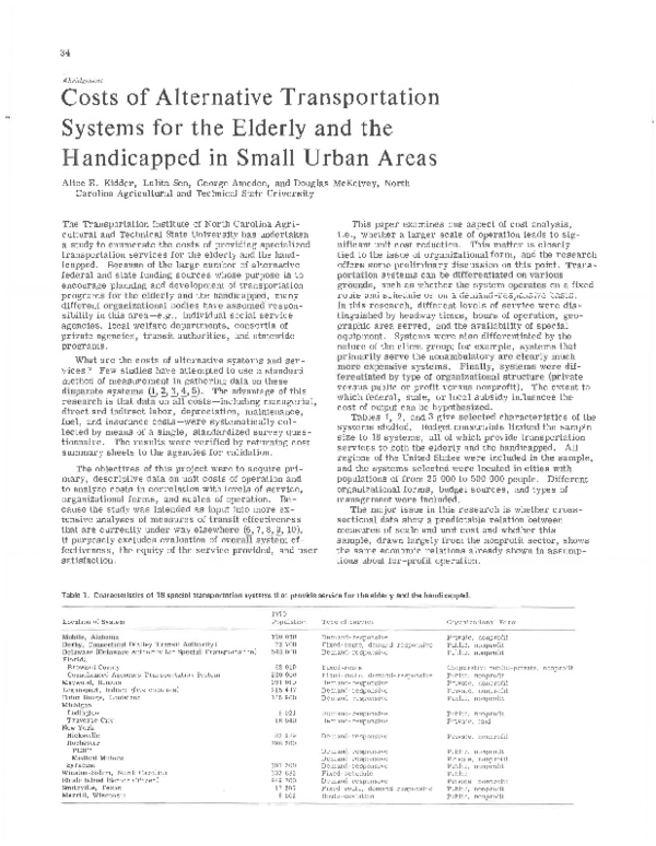 (PDF) Costs of Alternative Transportation Systems for the Elderly and ...
