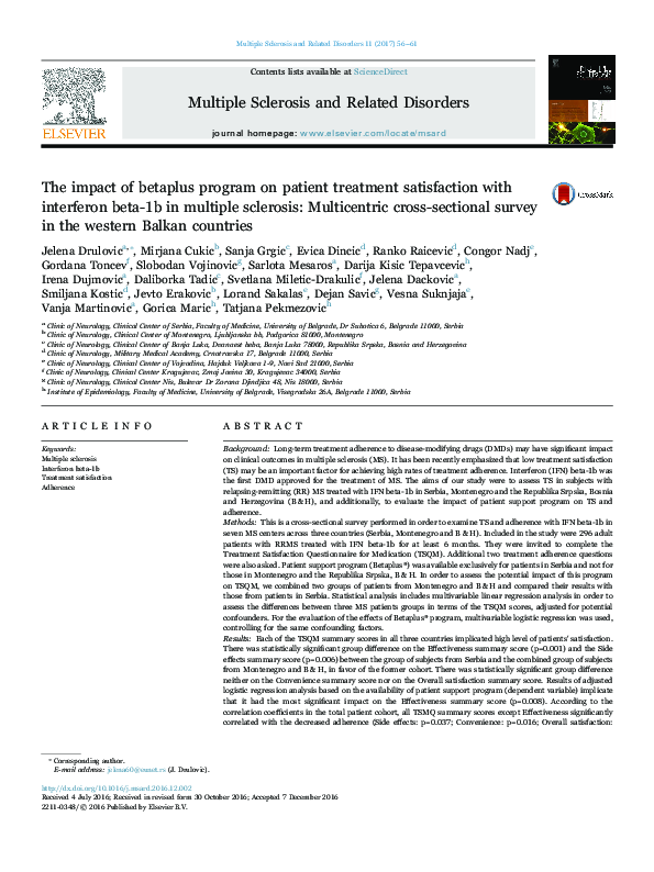 (PDF) The impact of betaplus program on patient treatment satisfaction ...