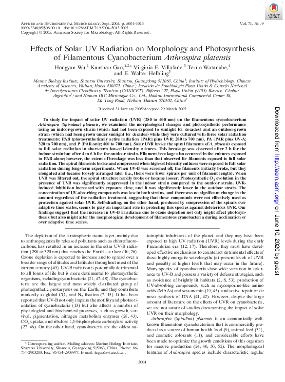 (PDF) Effects of Solar UV Radiation on Morphology and Photosynthesis of ...