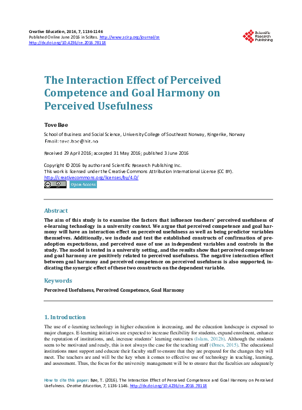 (PDF) The Interaction Effect of Perceived Competence and Goal Harmony ...