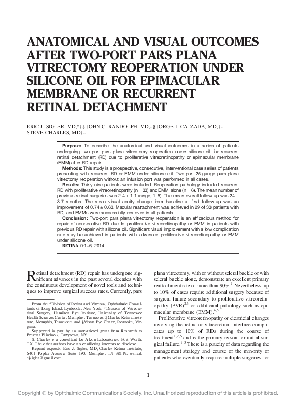 (PDF) Anatomical and Visual Outcomes After Two-Port Pars Plana ...