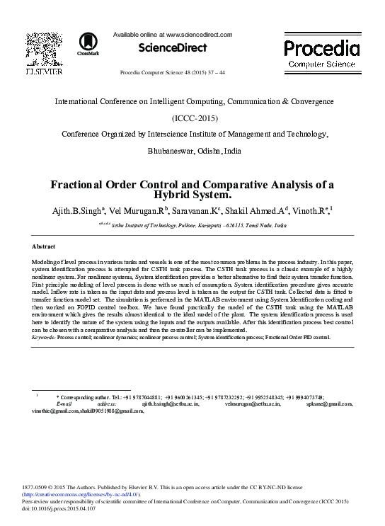 (PDF) Fractional Order Control and Comparative Analysis of a Hybrid System