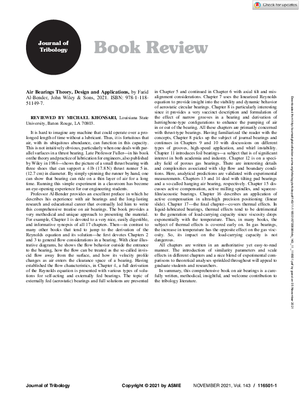 (PDF) Air Bearings Theory, Design and Applications Michael Khonsari Academia.edu