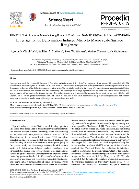 (PDF) Investigation of Deformation Induced Micro to Macro scale Surface ...