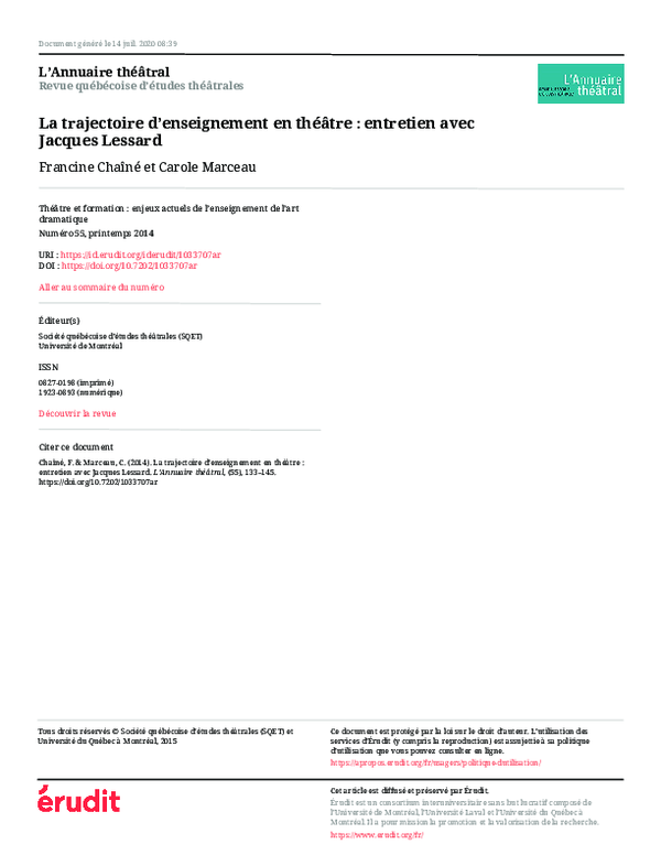 (PDF) La trajectoire d’enseignement en théâtre : entretien avec Jacques ...