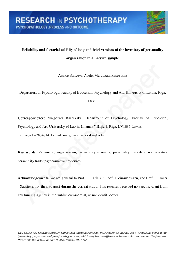 (PDF) Reliability and factorial validity of long and brief versions of ...