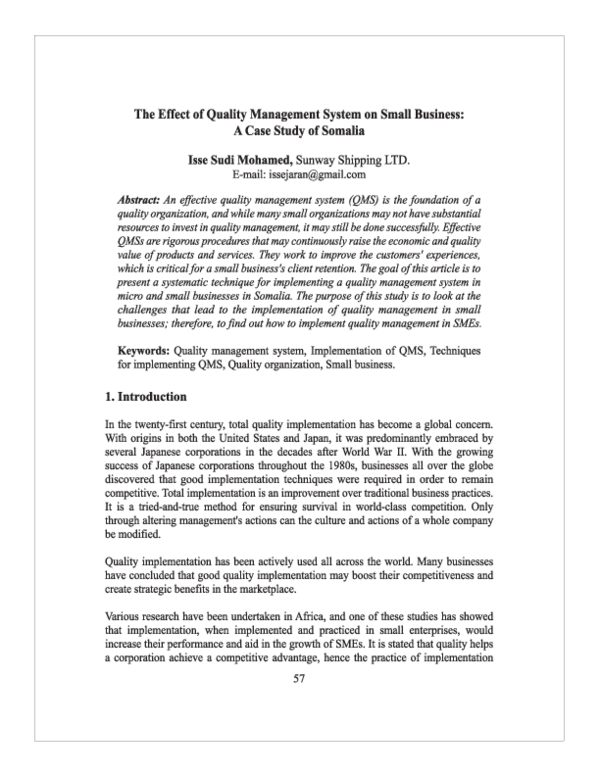 (PDF) The Effect of Quality Management System on Small Business: A Case ...