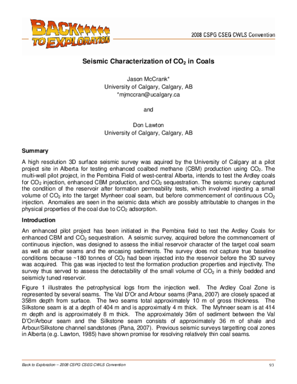 (PDF) Seismic Characterization of CO2 in Coals