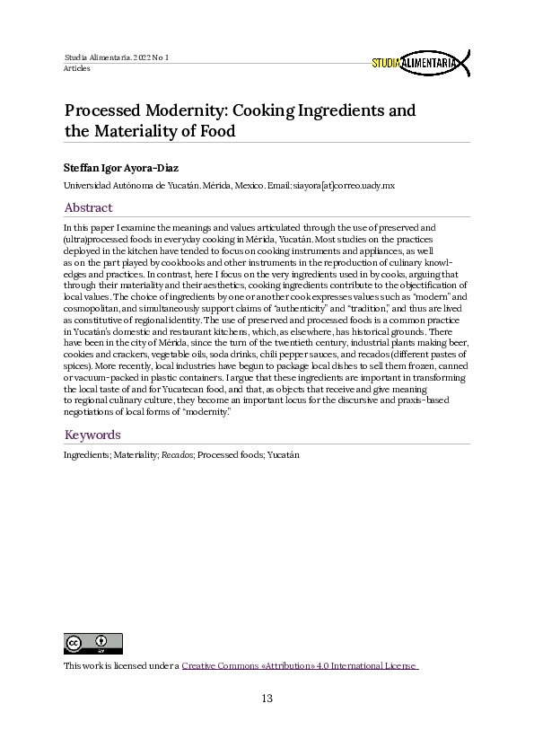 (PDF) Processed Modernity: Cooking Ingredients and the Materiality of Food
