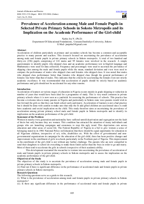 (PDF) Prevalence of Acceleration among Male and Female Pupils in ...