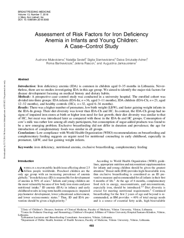 (PDF) Assessment of Risk Factors for Iron Deficiency Anemia in Infants ...