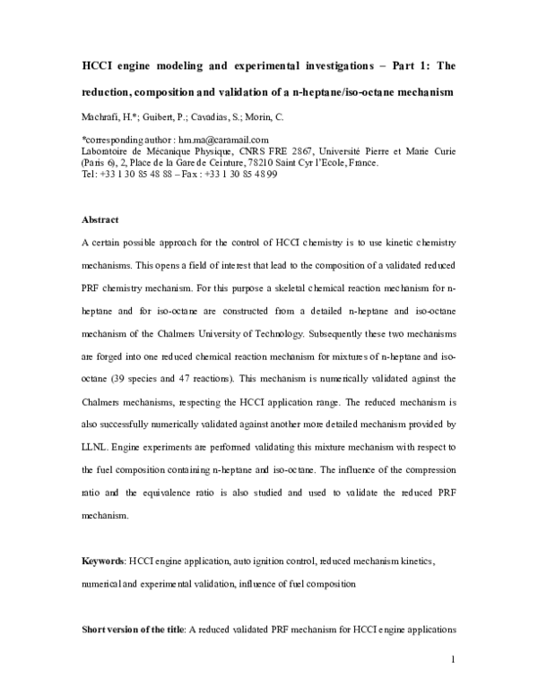 (PDF) HCCI ENGINE MODELING AND EXPERIMENTAL INVESTIGATIONS—PART 1: THE ...