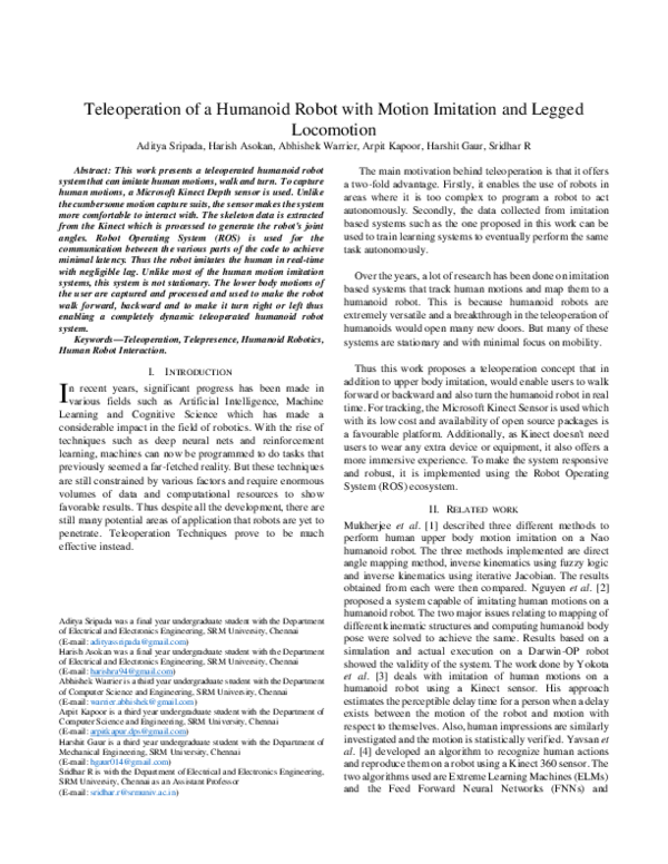 (PDF) Teleoperation of a Humanoid Robot with Motion Imitation and ...