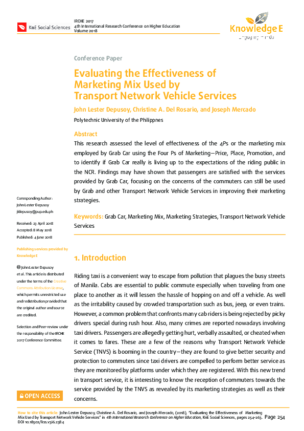 (PDF) Evaluating the Effectiveness of Marketing Mix Used By Transport ...