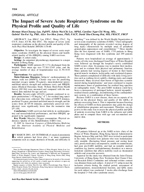 (PDF) The Impact of Severe Acute Respiratory Syndrome on the Physical ...