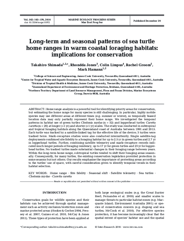 (PDF) Long-term and seasonal patterns of sea turtle home ranges in warm ...