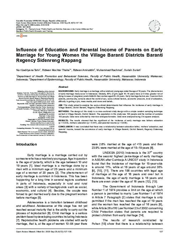 (PDF) Influence of Education and Parental Income of Parents on Early ...
