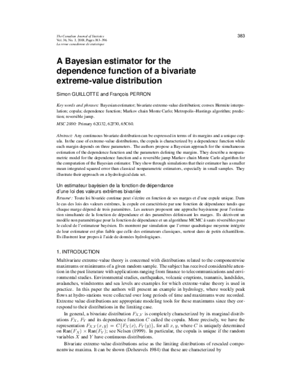 (PDF) A bayesian estimator for the dependence function of a bivariate ...