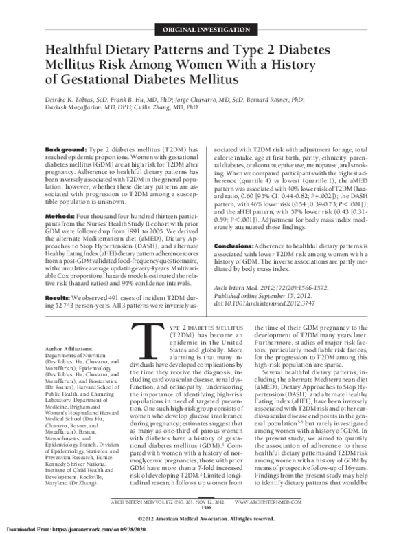 (PDF) Healthful Dietary Patterns and Type 2 Diabetes Mellitus Risk ...
