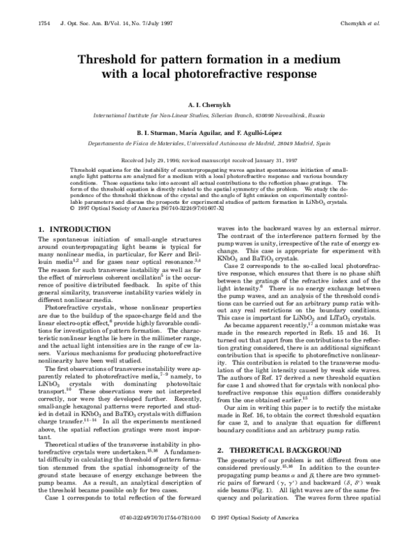 (PDF) Threshold for pattern formation in a medium with a local ...