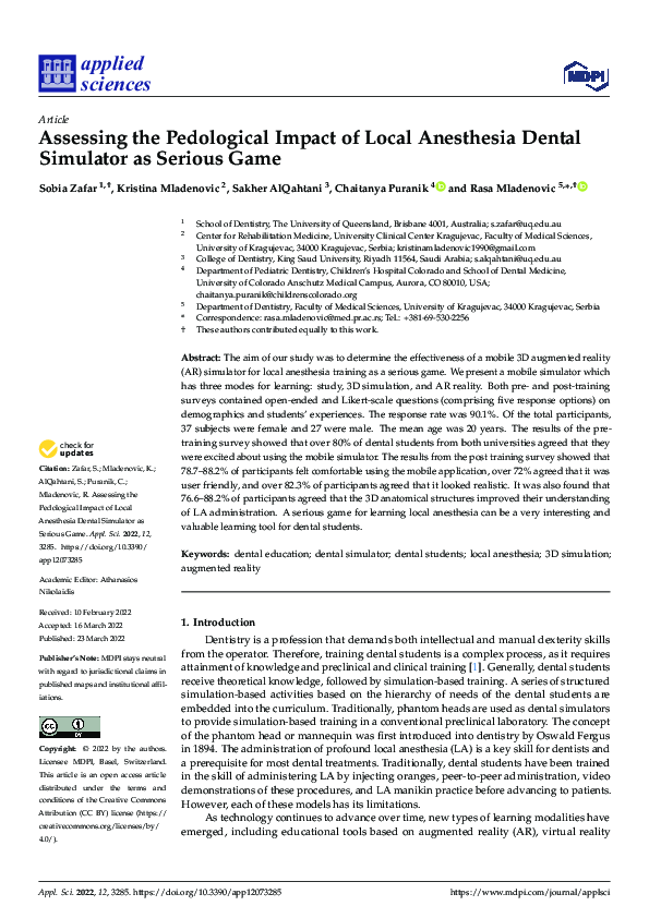 (PDF) Assessing the Pedological Impact of Local Anesthesia Dental