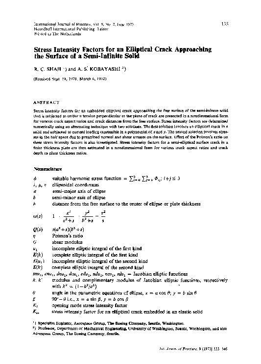 (PDF) Stress intensity factors for an elliptical crack approaching the ...