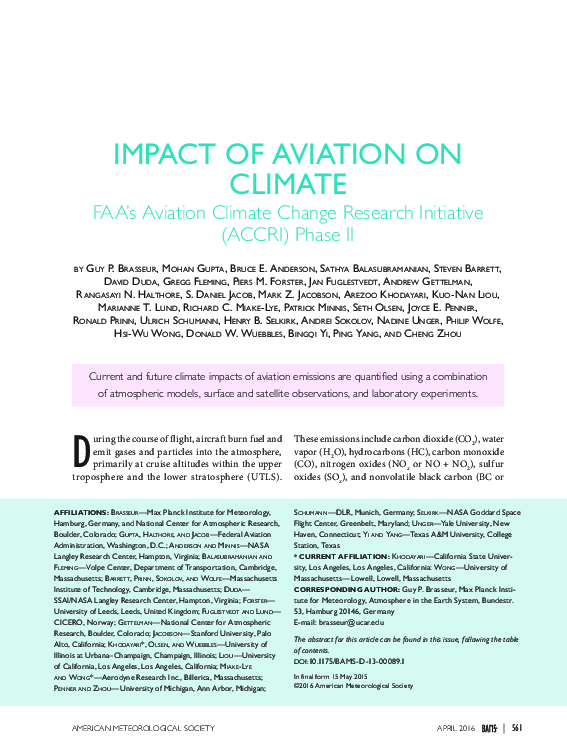 (PDF) Impact of Aviation on Climate: FAA’s Aviation Climate Change ...