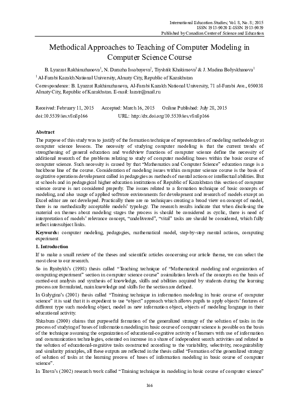 (PDF) Methodical Approaches to Teaching of Computer Modeling in ...