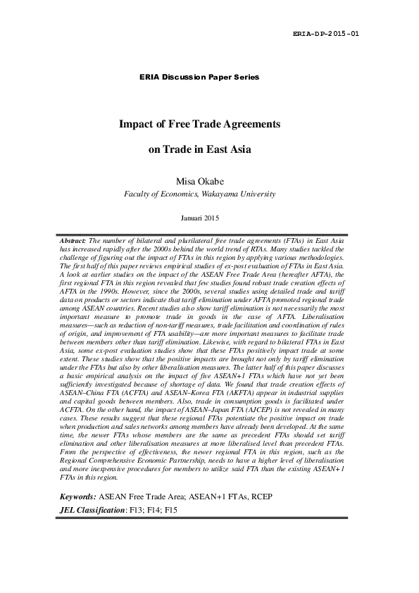 (PDF) Impact of Free Trade Agreements on Trade in East Asia