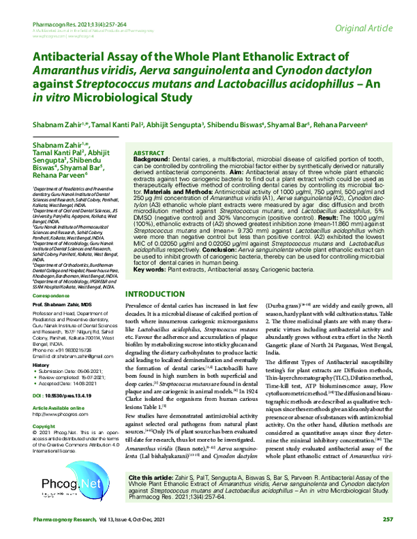 (PDF) Antibacterial Assay of the Whole Plant Ethanolic Extract of ...