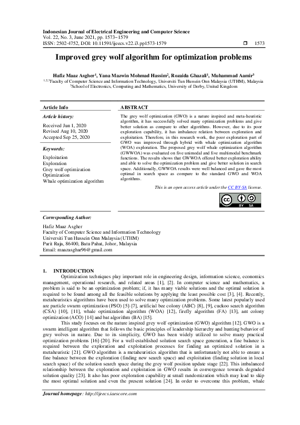 (PDF) Improved grey wolf algorithm for optimization problems