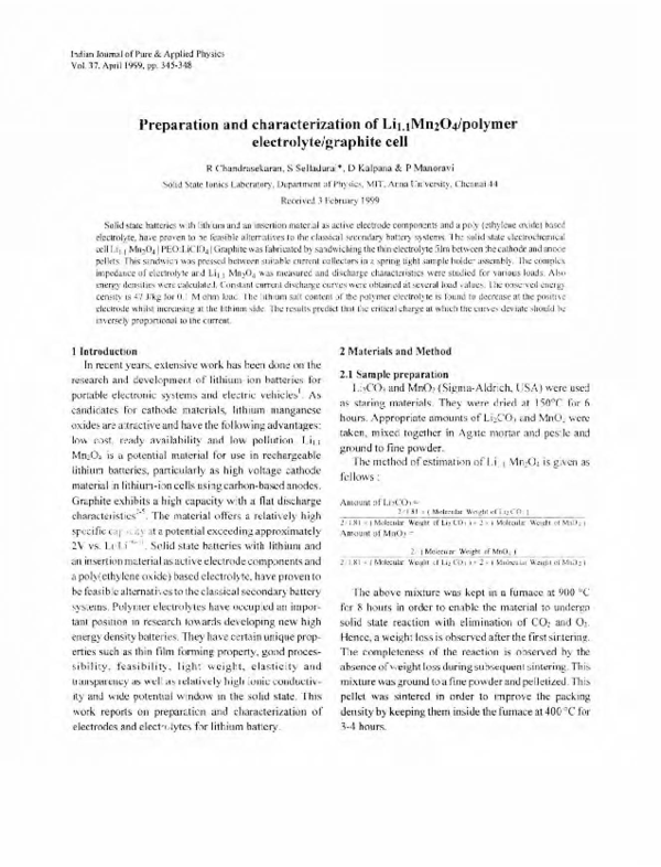 (PDF) Preparation and characterization of Li1.1Mn204/polymer ...