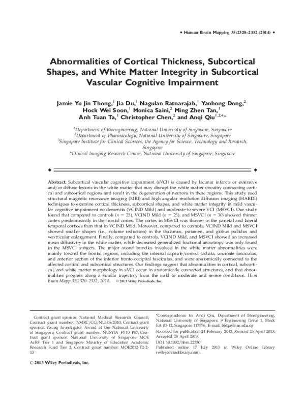 (PDF) Abnormalities of cortical thickness, subcortical shapes, and ...