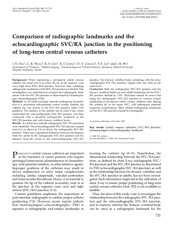 (PDF) Comparison of radiographic landmarks and the echocardiographic SVC/RA junction in the