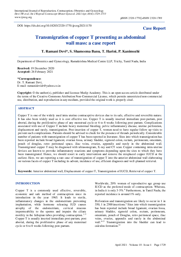 (PDF) Transmigration of copper T presenting as abdominal wall mass: a ...