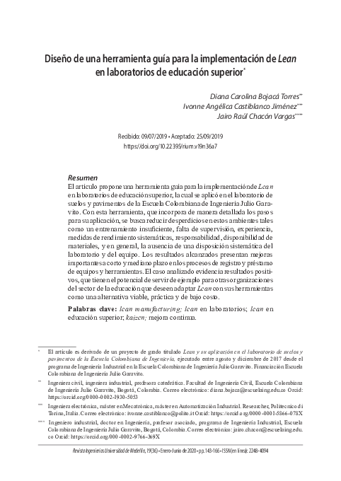 (PDF) Diseño de una herramienta guía para la implementación de Leanen ...