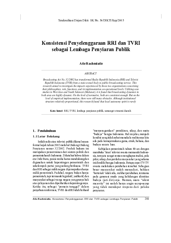 (PDF) Konsistensi Penyelenggaraan RRI dan TVRI sebagai Lembaga ...