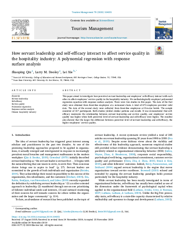 (PDF) How servant leadership and self-efficacy interact to affect ...