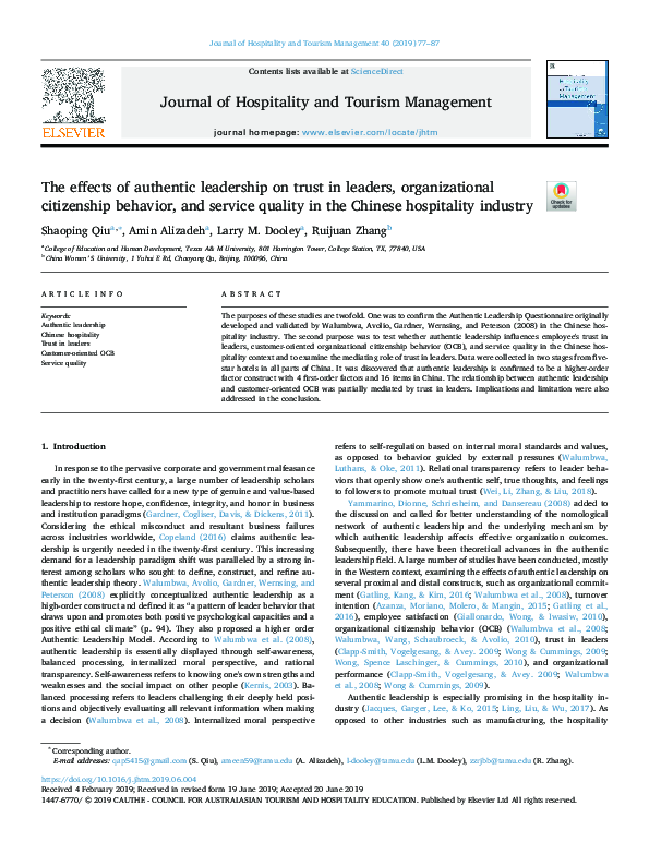 (PDF) The effects of authentic leadership on trust in leaders ...