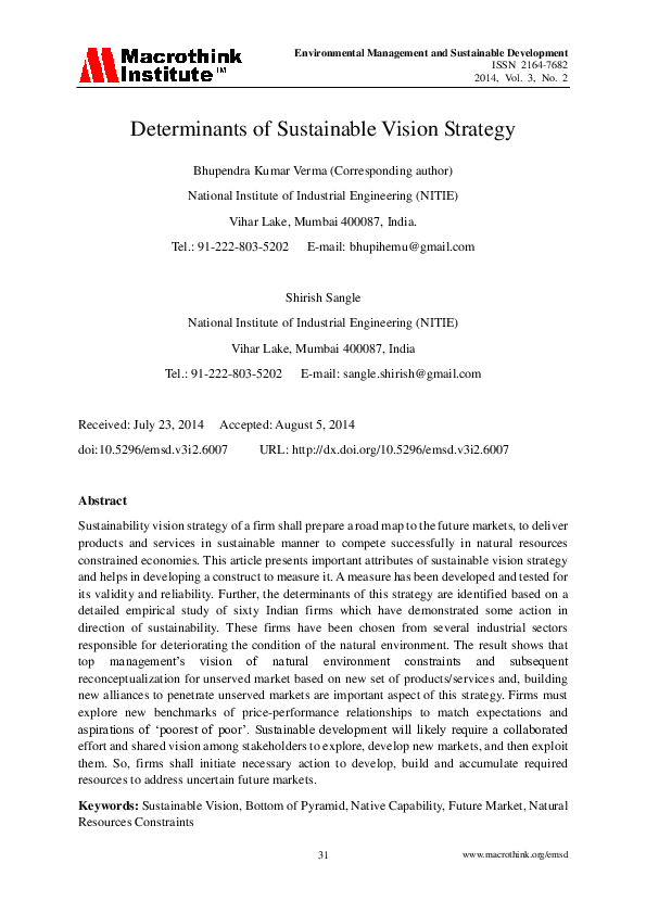 (PDF) Determinants of Sustainable Vision Strategy