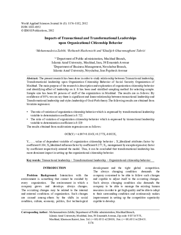 Pdf Impacts Of Transactional And Transformational Leaderships Upon Pdf Impacts Of Transactional And Transformational Leaderships Upon