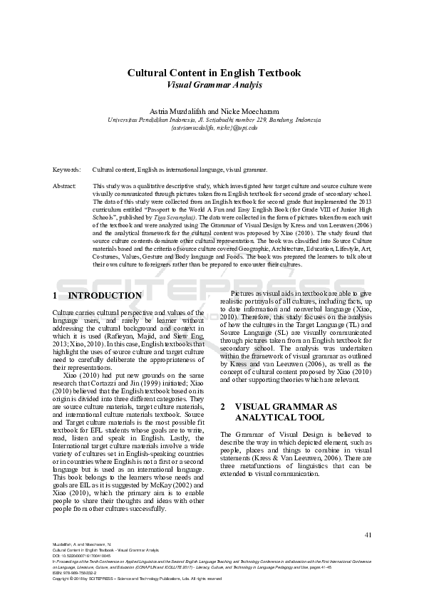 (PDF) Cultural Content in English Textbook: A Visual Grammar Analysis